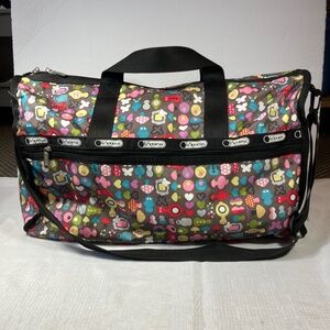 EUC LeSportSac Weekender Bag, Print with Mushrooms, Hearts, Butterflies Etc.